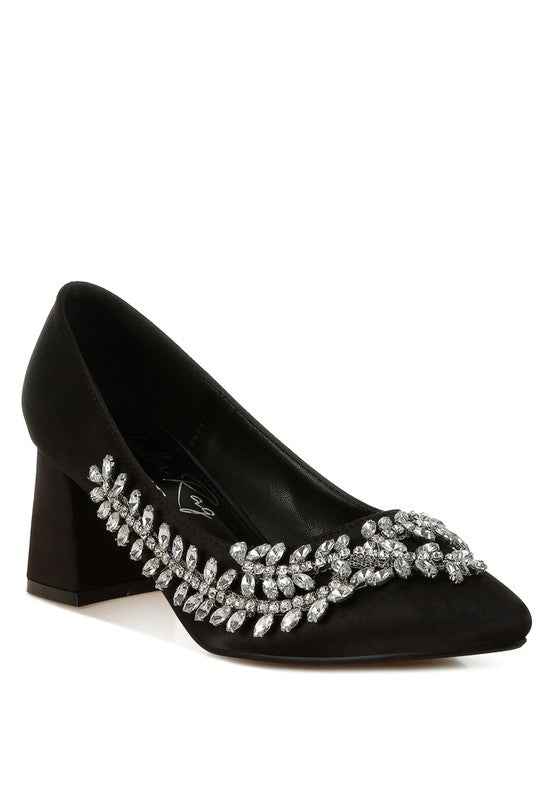 Abatina Satin Diamante Embellished Pumps Black 72e7e31e-cb12-4ebe-89c3-678c493c1d34