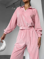 Quarter Zip Long Sleeve Top and Pants Set Dusty Pink 72ea2353-97ba-4078-b7cf-bf52d0da8a7e-Max