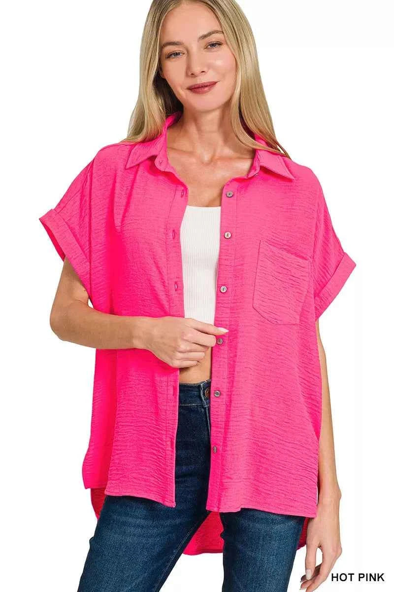 Zenana Woven Airflow Button Down Shirt 72eb53a5075a45d89f35c184d130c6e0-Max-Origin