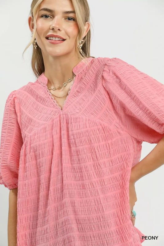 Textured Puff Sleeve Blouse 72ee0318-afb6-4ad3-9fbf-af2cec1fbe92-Max-Origin