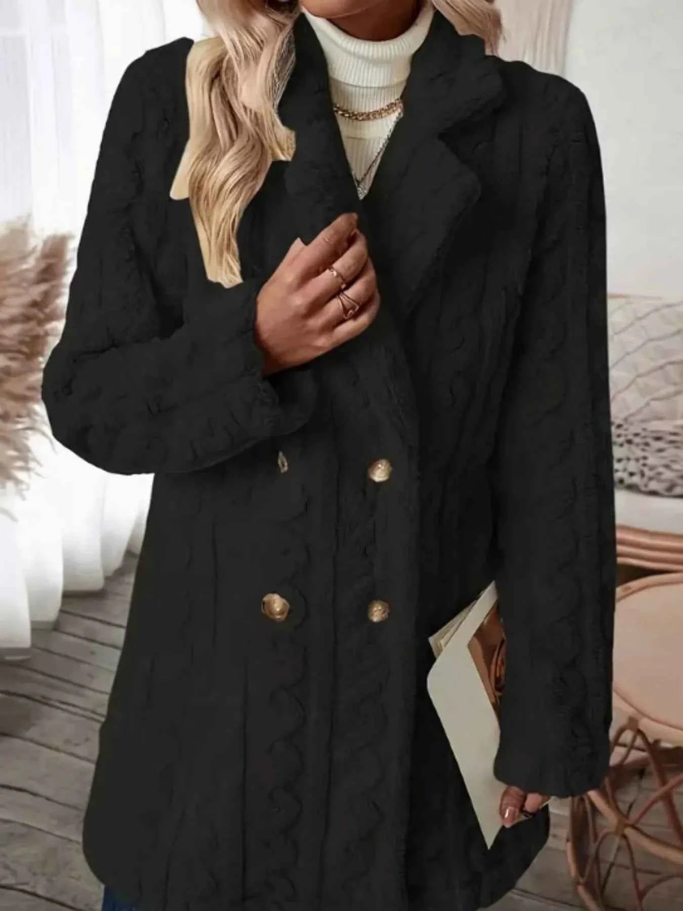 Cozy Faux Shearling Double-Breasted Outerwear Black 72f14b36-a1e3-42c3-88c3-61a88a1381a9-Max-Origin