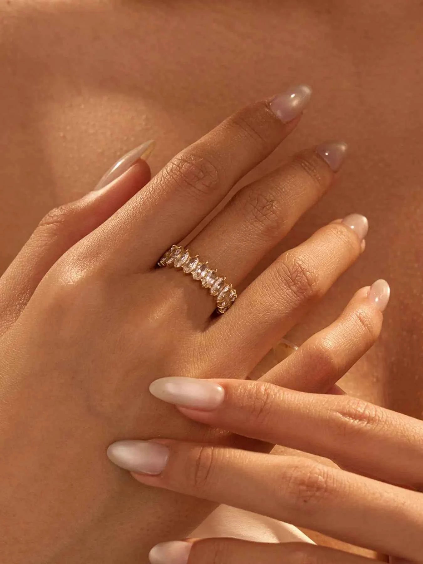 18K Gold-Plated Stainless Steel Zircon Ring Gold One Size 72f33325-79e6-4844-86c9-d427e175b381-Max-Origin