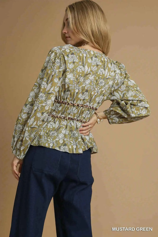 Floral Smocked Peplum Blouse with Tie Detail 72f46702-ba49-4263-ad7c-bd50137f2724-Max-Origin
