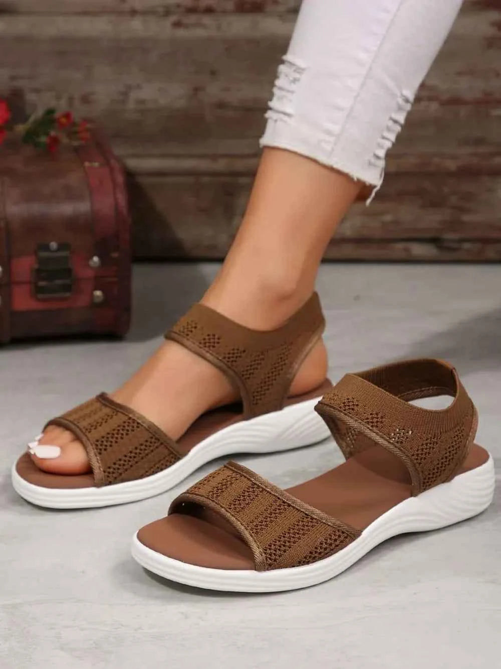 Peep Toe Cloth Sandals Brown 72f4ec3d-4bec-4816-ba3a-62015c00d436-Max
