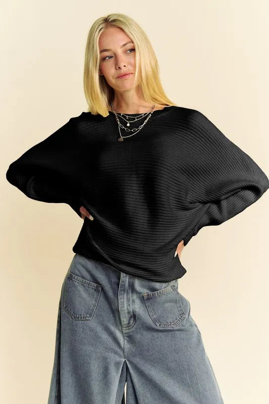 Davi & Dani Round Neck Batwing Sleeve Sweater 730ba75e-17d0-4e5b-8155-cb0962ea9cf1-Max