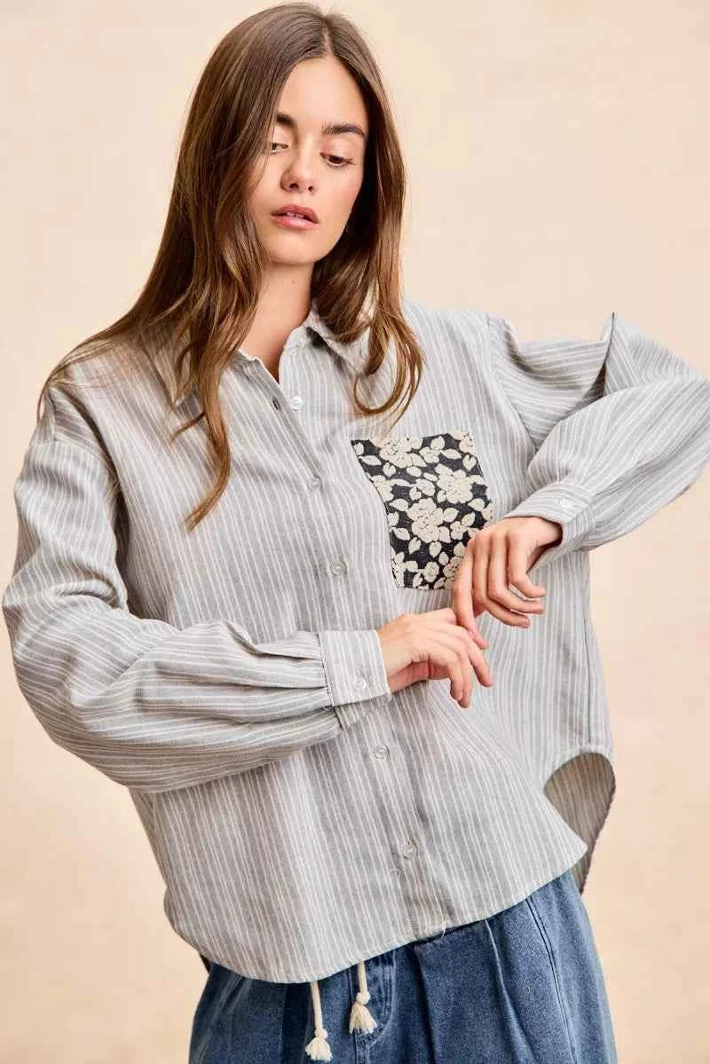 BiBi Flower Jacquard Knit Patch Pocket Stripe Shirt 73160abbbee64e6ca94a3c0c4a5881f6-Max-Origin