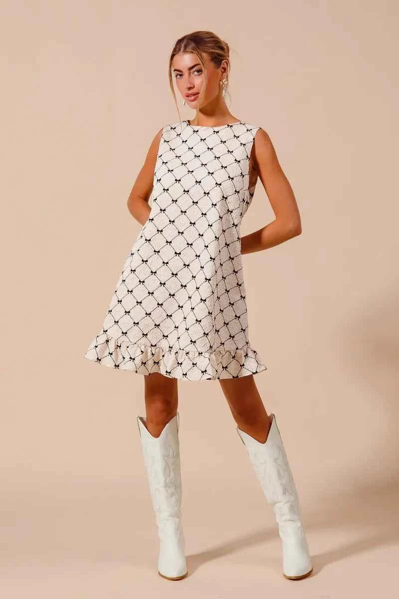 Texture Bow Printed Mini Ruffle Dress 73173d2da8014d6d95c3ee8a4cbbdc47-Max-Origin