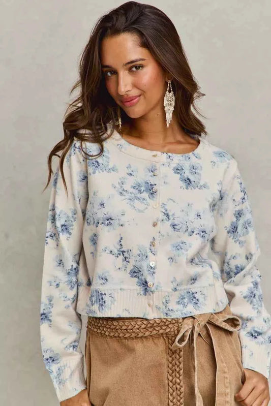 SO ME Vintage Floral Print Button Down Sweater Cardigan IVORY BLUE 732257786d4a4e449b7fe1e8c9a6df80-Max-Origin
