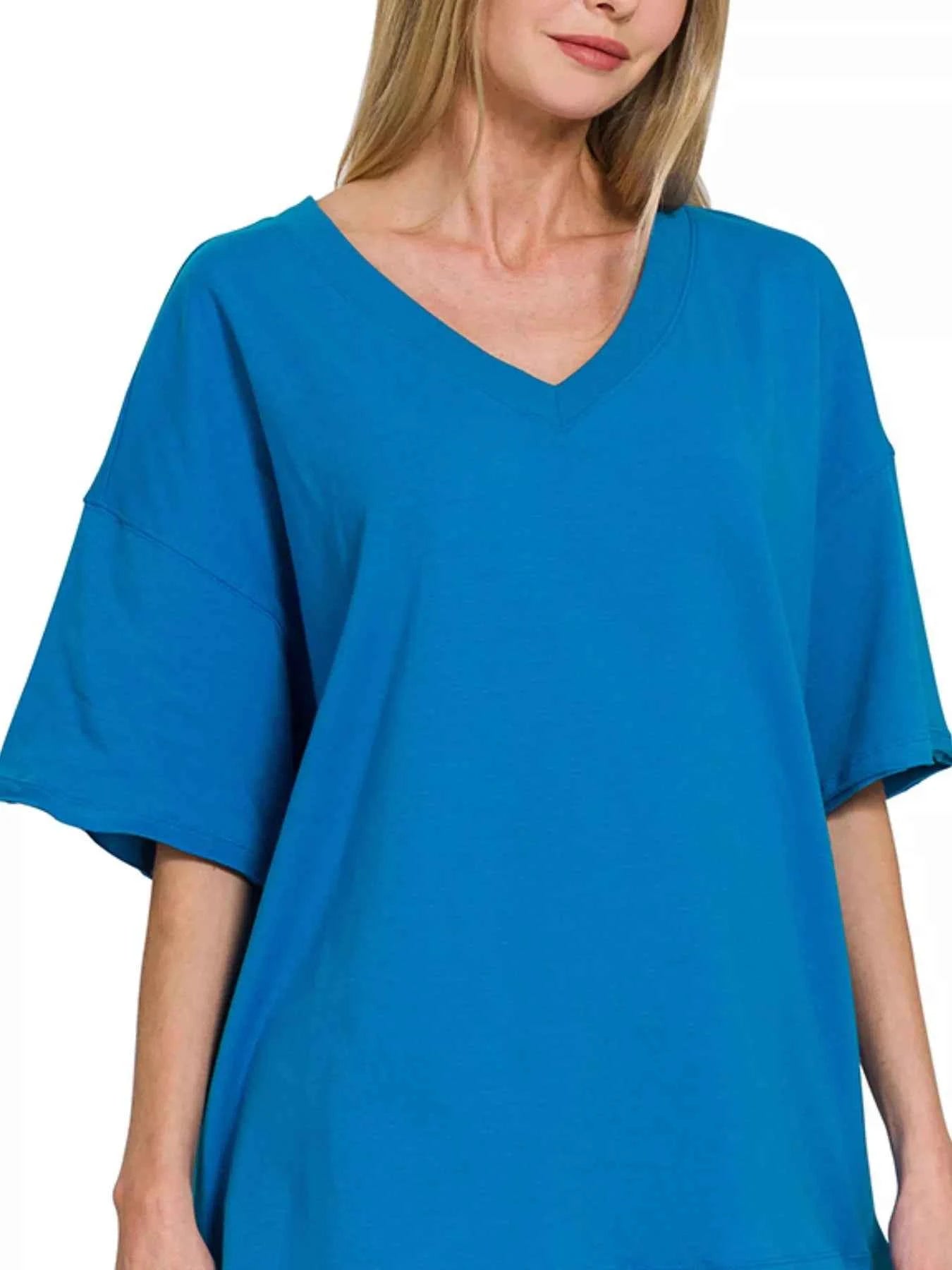 Zenana Cotton V-neck Top & Biker Shorts Set 73259eba-c238-4ce9-866d-003270181a15-Max-Origin
