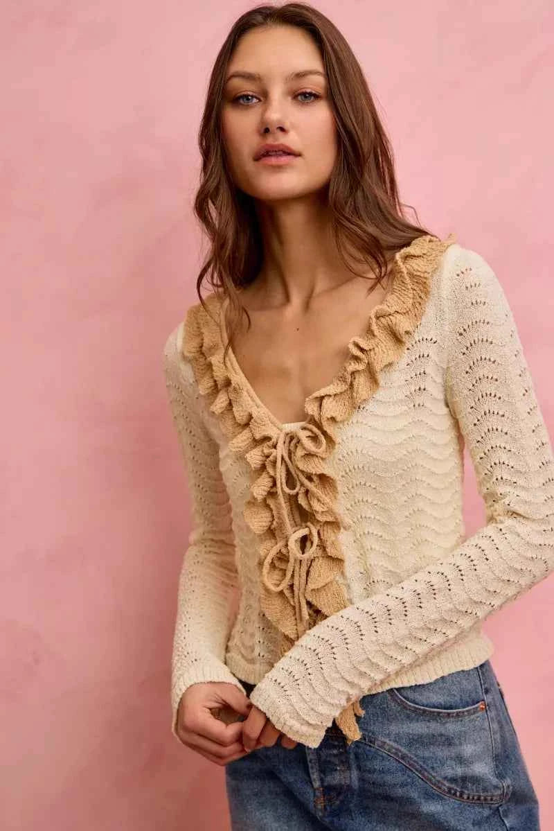 SO ME Pointelle Texture Lightweight Sweater Cardigan 732e4264728c45959656db96cdaee222-Max-Origin