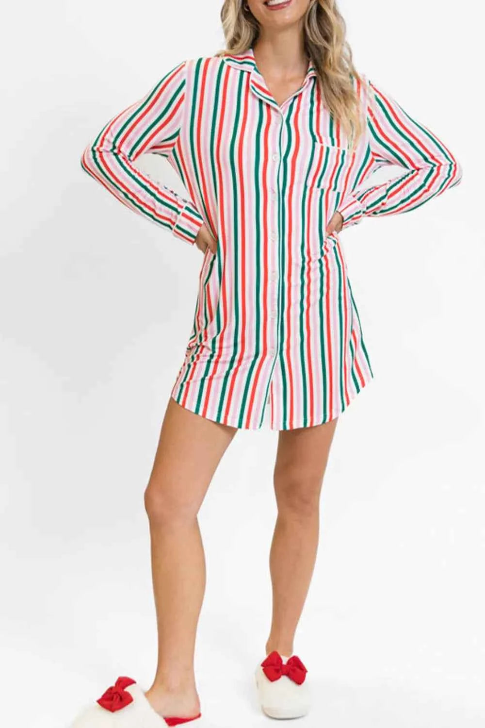Striped Button Front Long Sleeve Shirt Dress 73466829-645d-476b-ac95-2f3839cd0ec7-Max-Origin