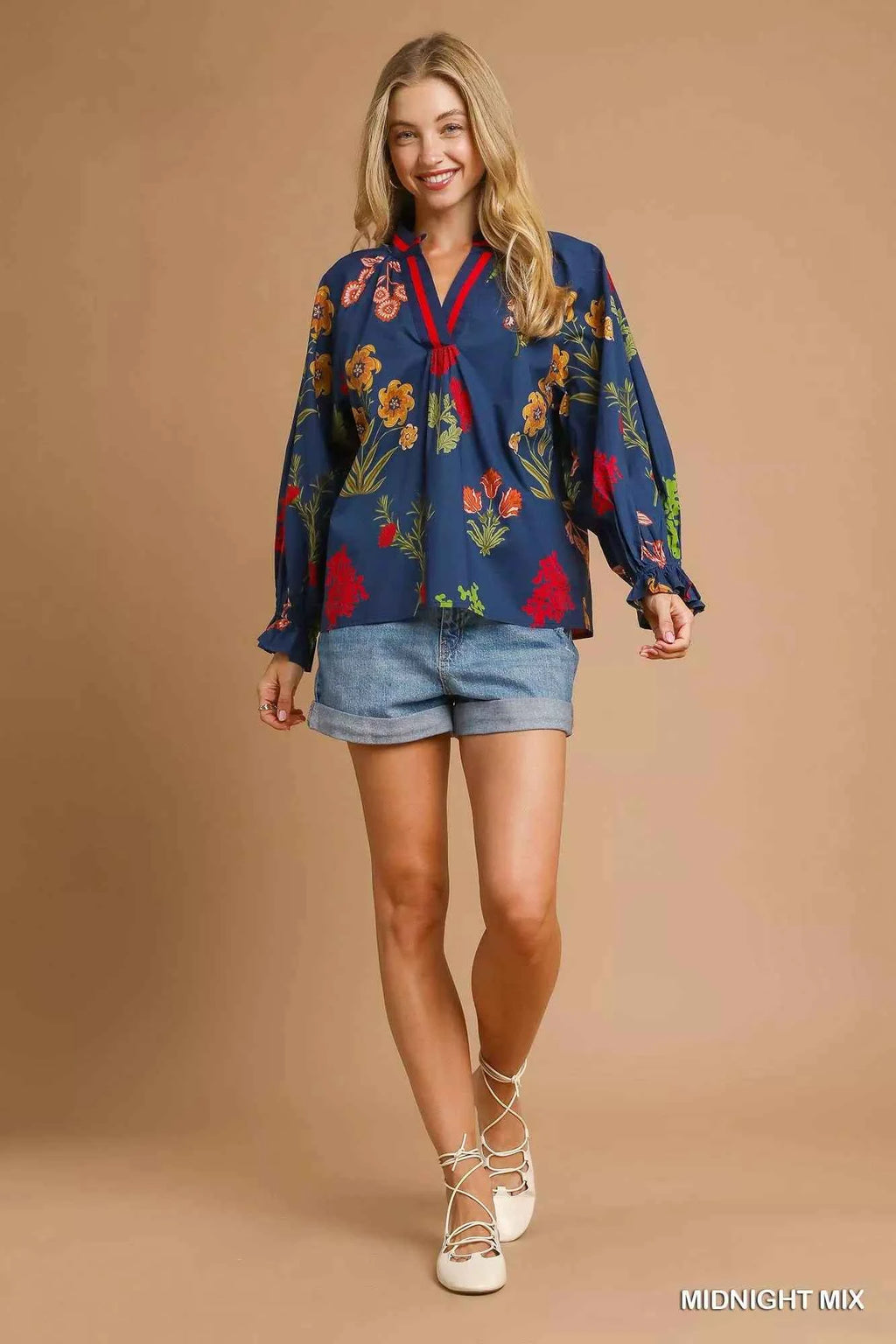 Umgee Floral Print Flounce Sleeve Blouse 734aa405-3893-4111-9b57-ec2f485418bd-Max-Origin