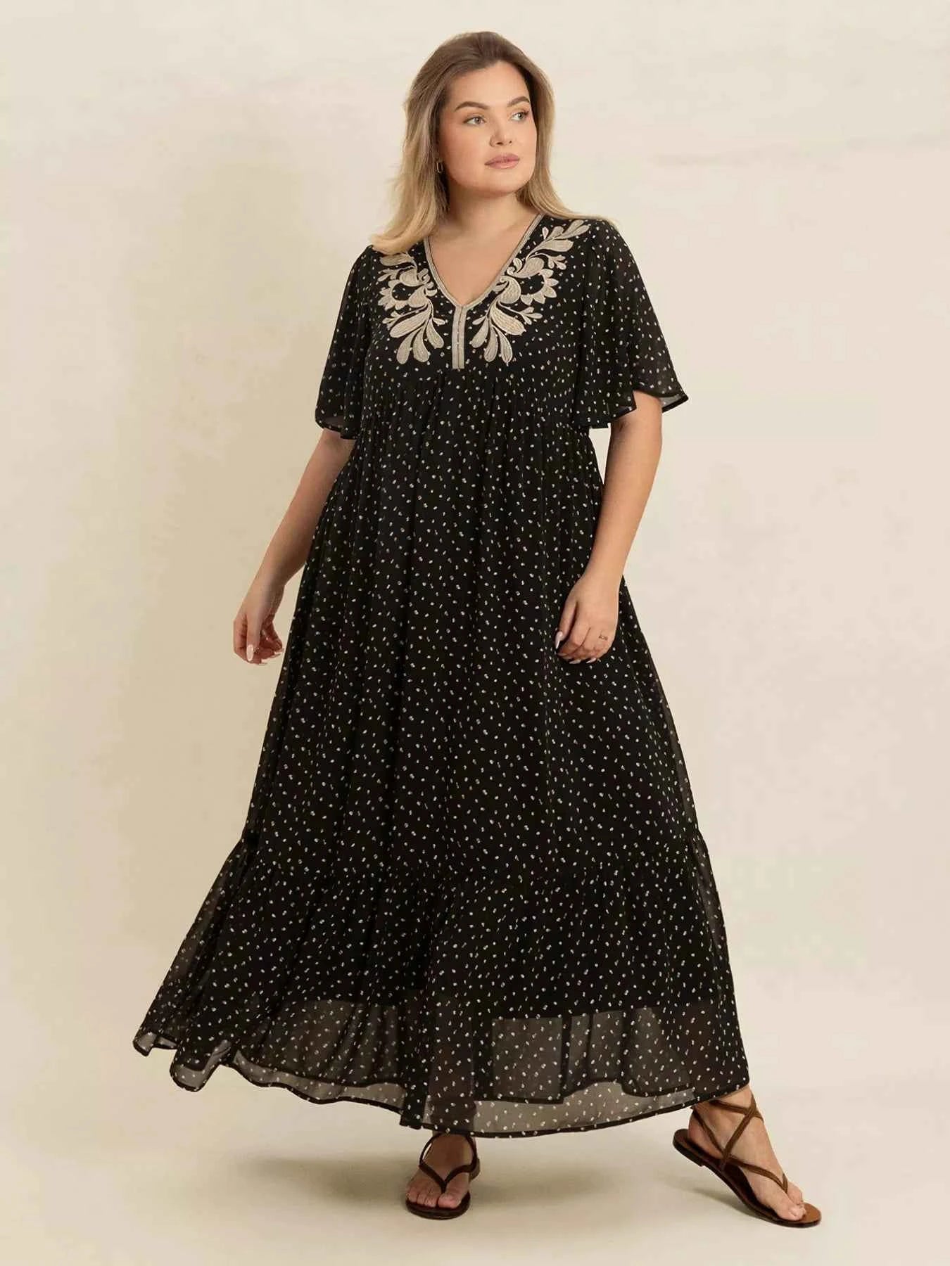 Plus Size Printed V-Neck Flutter Sleeve Maxi Dress 735bb882-b503-432d-82a5-da5ba4248e81-Max-Origin