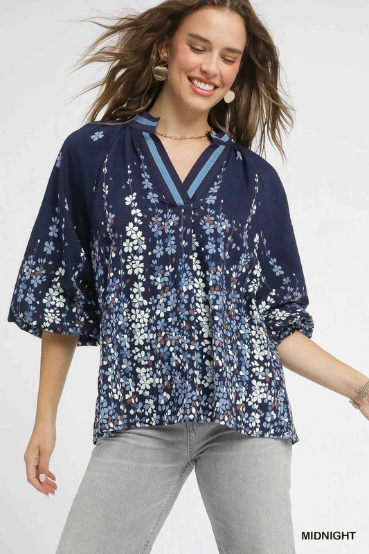 Umgee Full Size Floral Vine Print Blouse with Balloon Sleeves Plus Size MIDNIGHT 73681085-9db6-41c4-a244-2e771ca3472e-Max-Origin