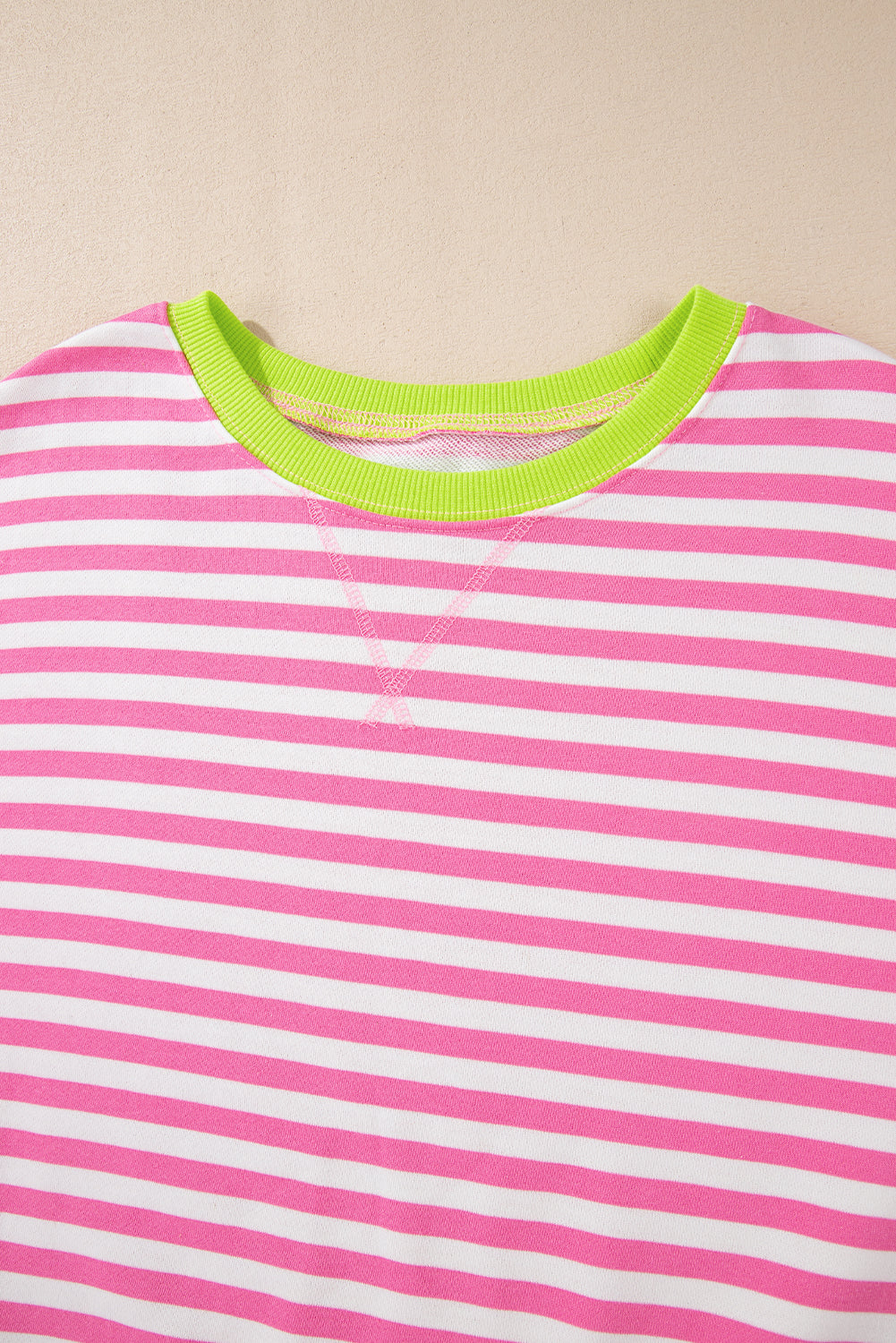 White Striped Contrast Trim Drop Shoulder Sweatshirt 736c592586aa2ae9