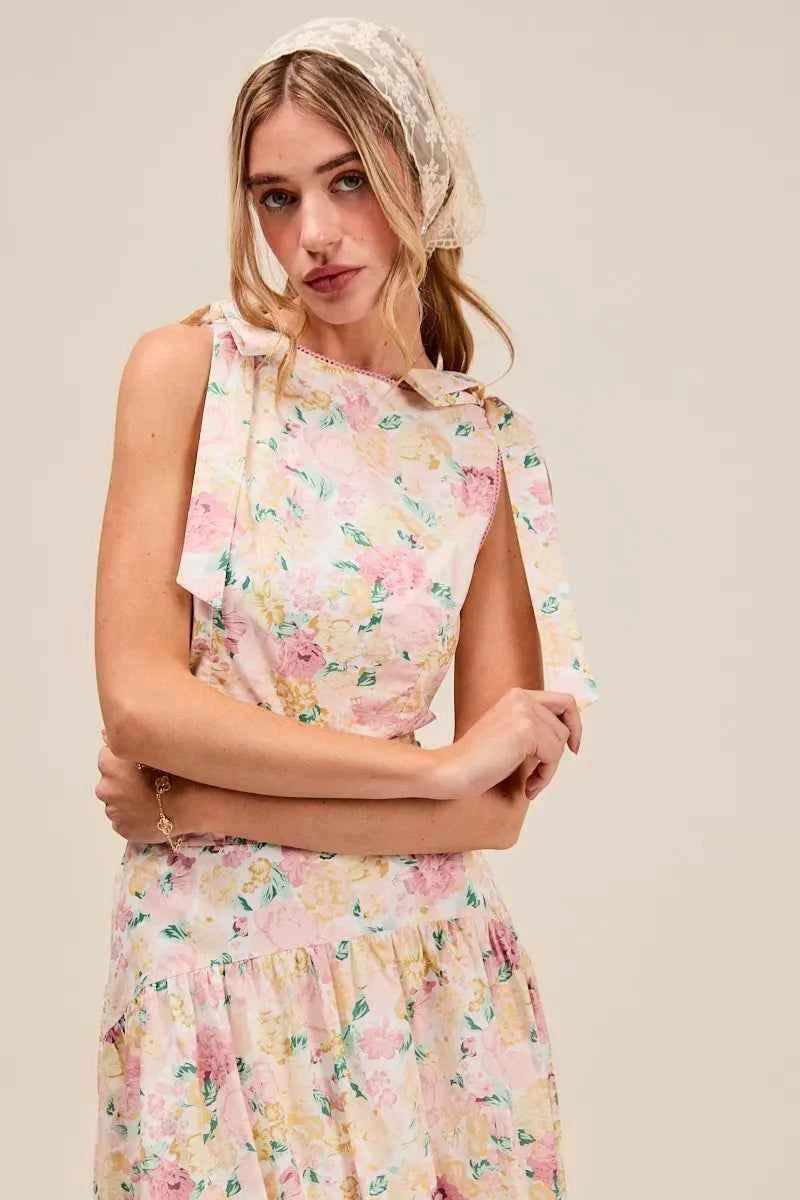 SO ME Floral Printed Woven Shoulder Bow Tie Top and Skirt Set 736fd3bdf8374ecd839c66d550457e80-Max-Origin
