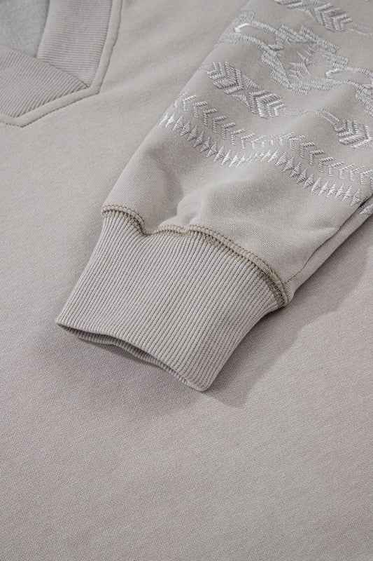 Western Aztec Embroidered Sleeve V-Neck Sweatshirt 73753c3d-feac-4776-8717-53237a814807