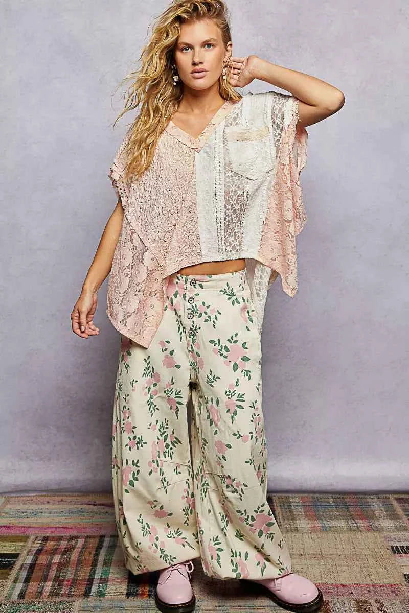 POL Asymmetrical V-Neck Short Sleeve Lace Top 7375bc39-fc37-456d-81ef-e0888eb95d59-Max-Origin