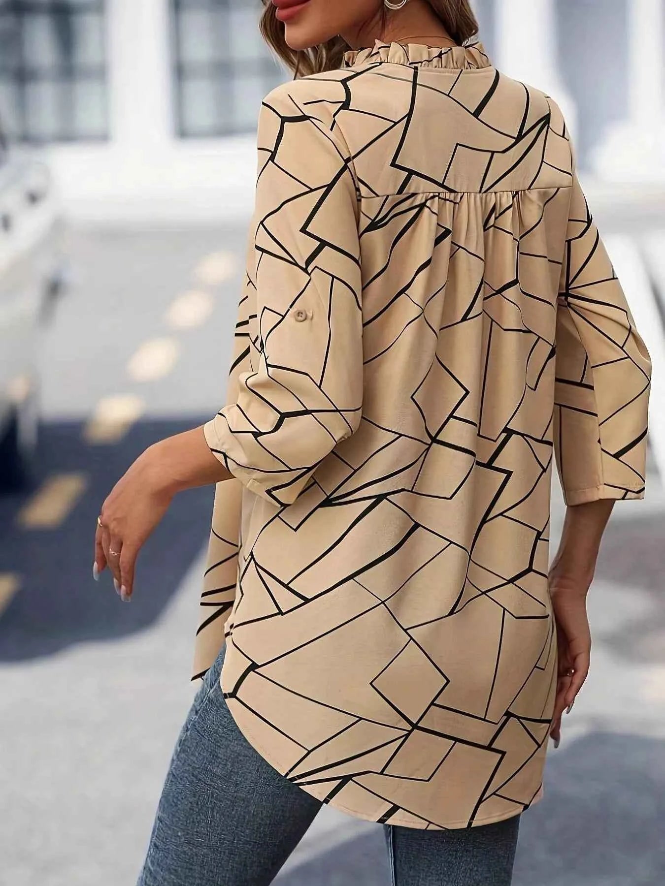 Notched 3/4 Sleeve Blouse 737bf24816724e21bd2d33707ca55feb-Max-Origin