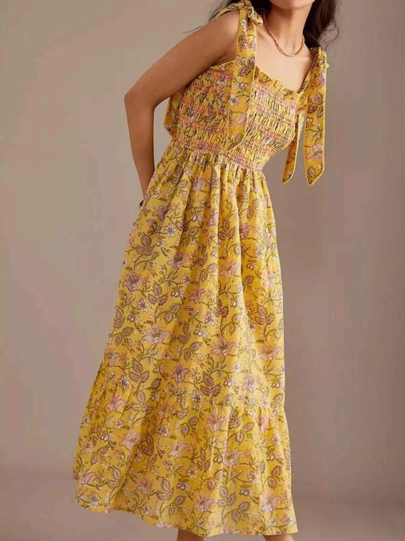 Floral Smocked Tie-Shoulder Midi Dress 737c1944-fd6c-407a-b9e6-f72da1ef9dbe-Max-Origin