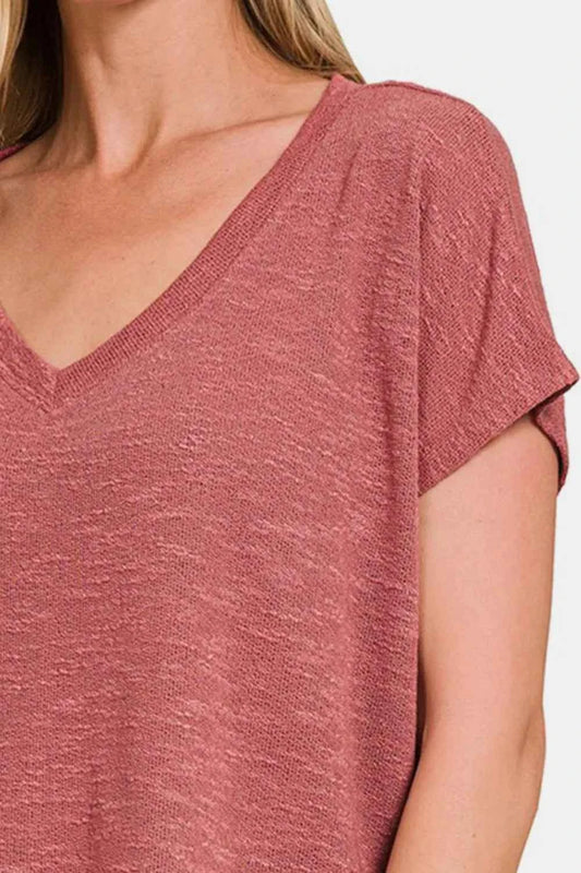 V-Neck Short Sleeve Crop T-Shirt 73856a70-0ea8-4cde-a78b-bc20a2abebdf-Max