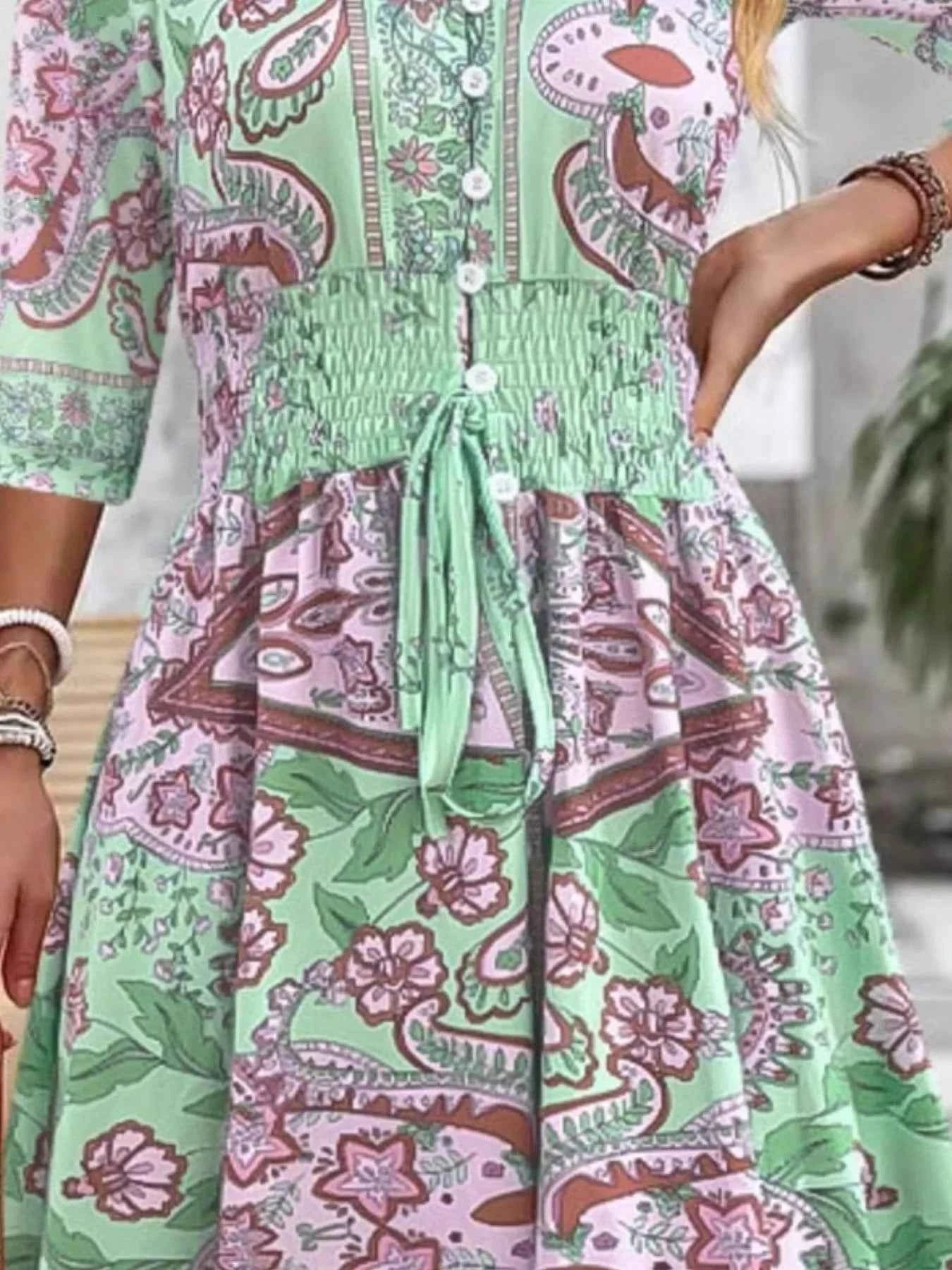 Smocked Printed Half Sleeve Dress 738f80a6-3447-49ac-bade-a498a74ee91f-Max-Origin