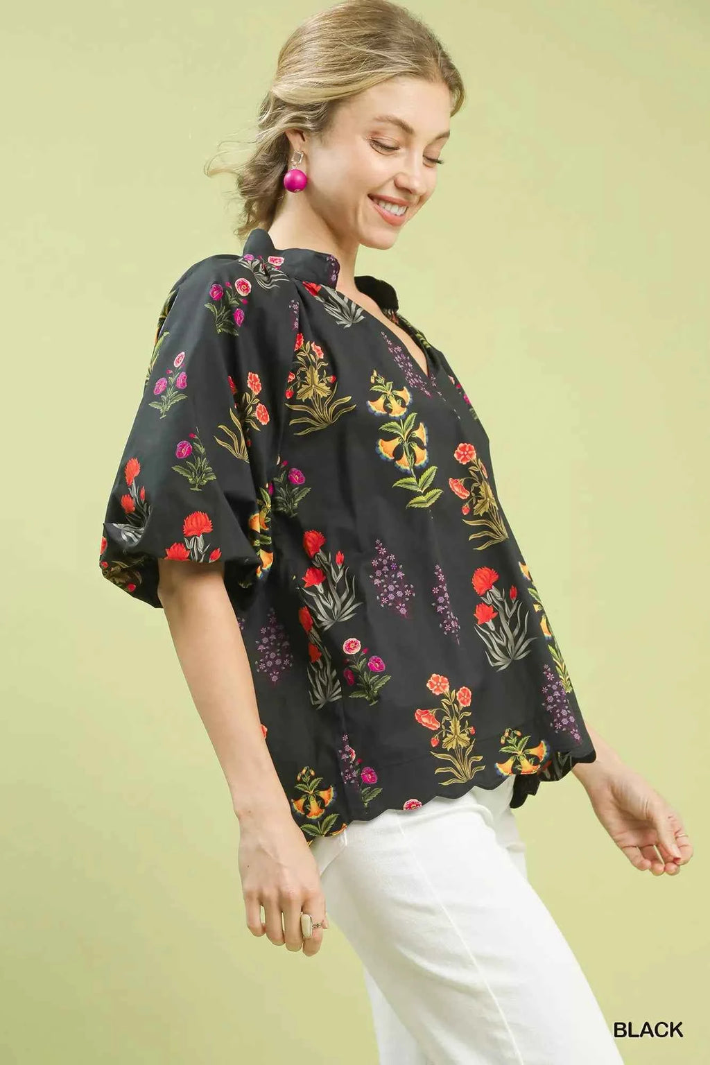 Umgee Floral Print Puff Sleeve Scallop Hem Blouse 738ff2ab-6cf3-4666-8f23-b5998e2ea504-Max-Origin