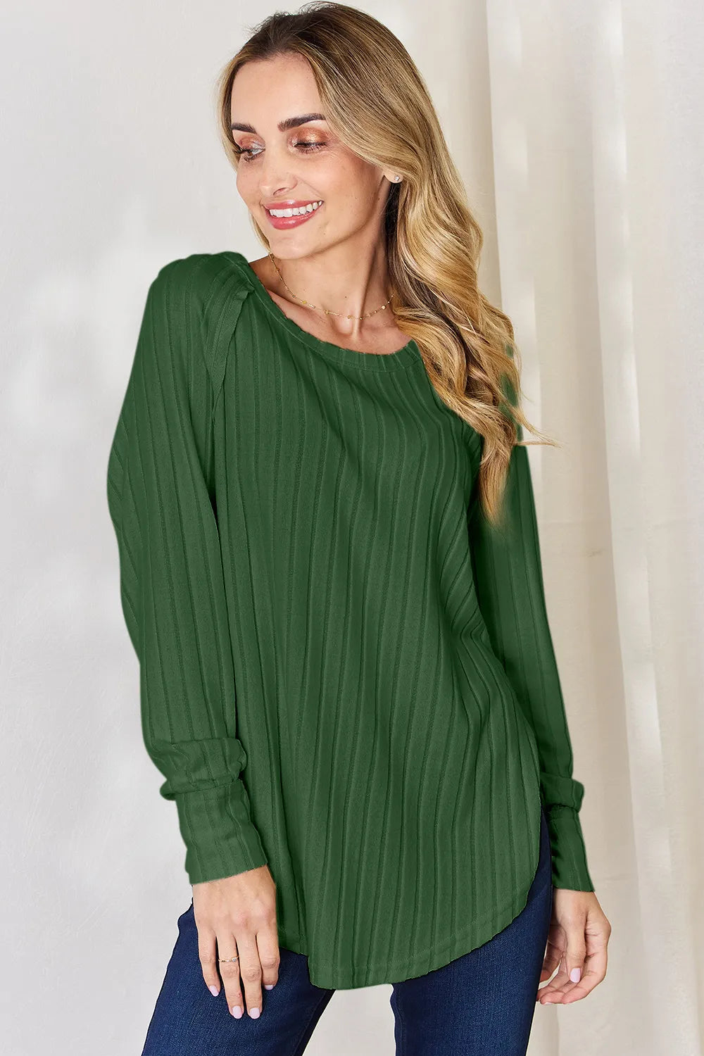 Basic Bae Full Size Ribbed Round Neck Slit T-Shirt 7396db67-12e8-4b8a-a58f-b58cd04c918c-Max
