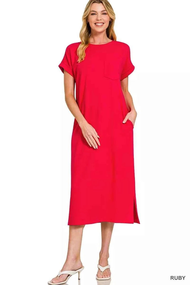Zenana Round Neck Short Sleeve Midi Dress RUBY 7398929e3e0642f780b915d36d10ca99-Max-Origin