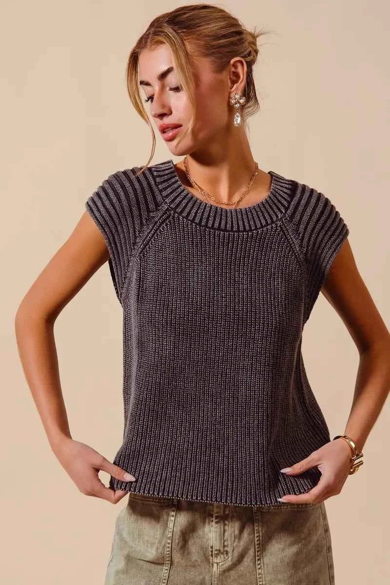 SO ME Mineral Washed Raglan Sleeveless Sweater Top VINTAGE CHARCOAL 739d4f21d799473e9e5c37b19a1d959a-Max-Origin