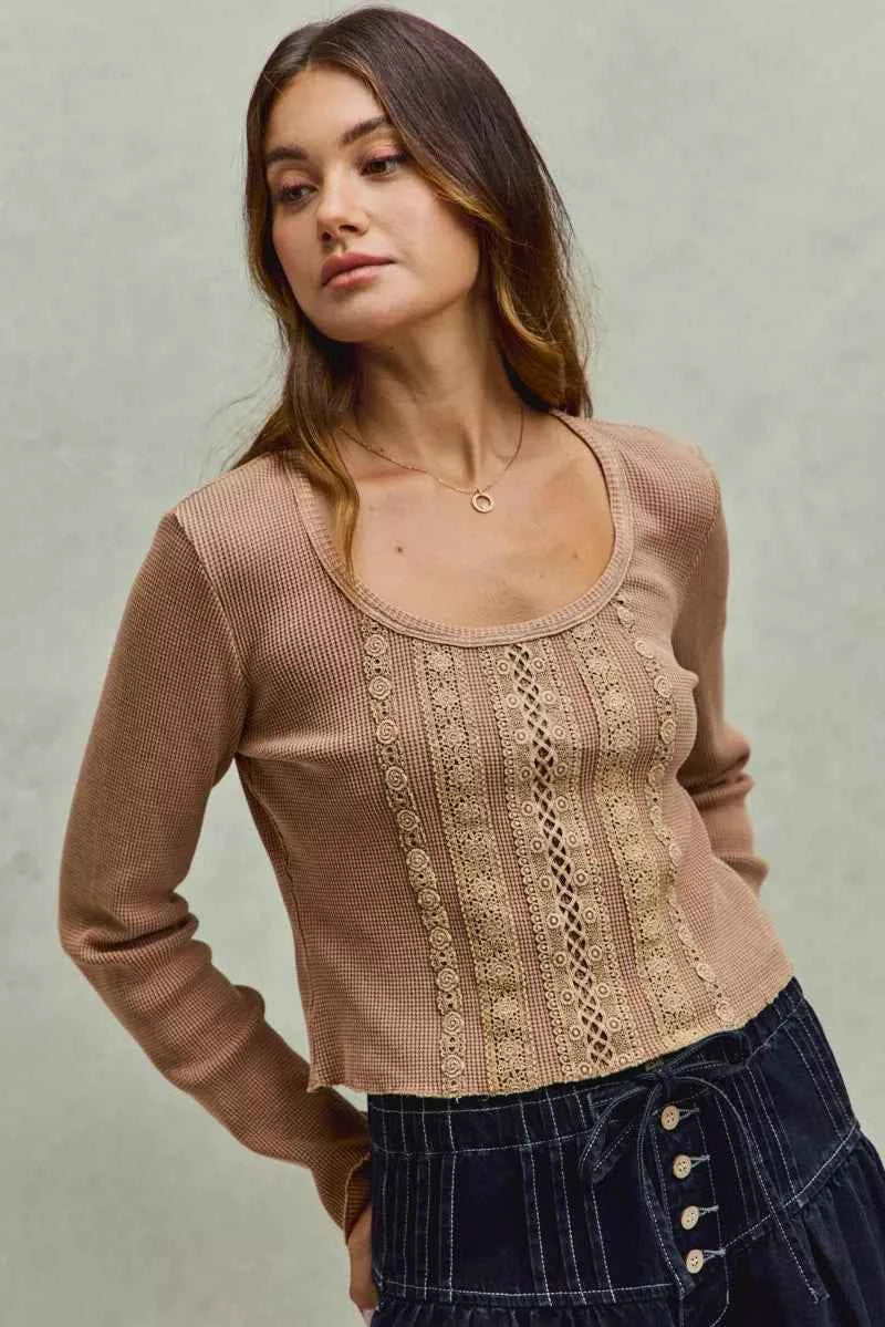 SO ME Vintage Washed Lace Crop Thermal Washed Knit Top 739e7adfef4d4abdb557bf53ff122bf1-Max-Origin