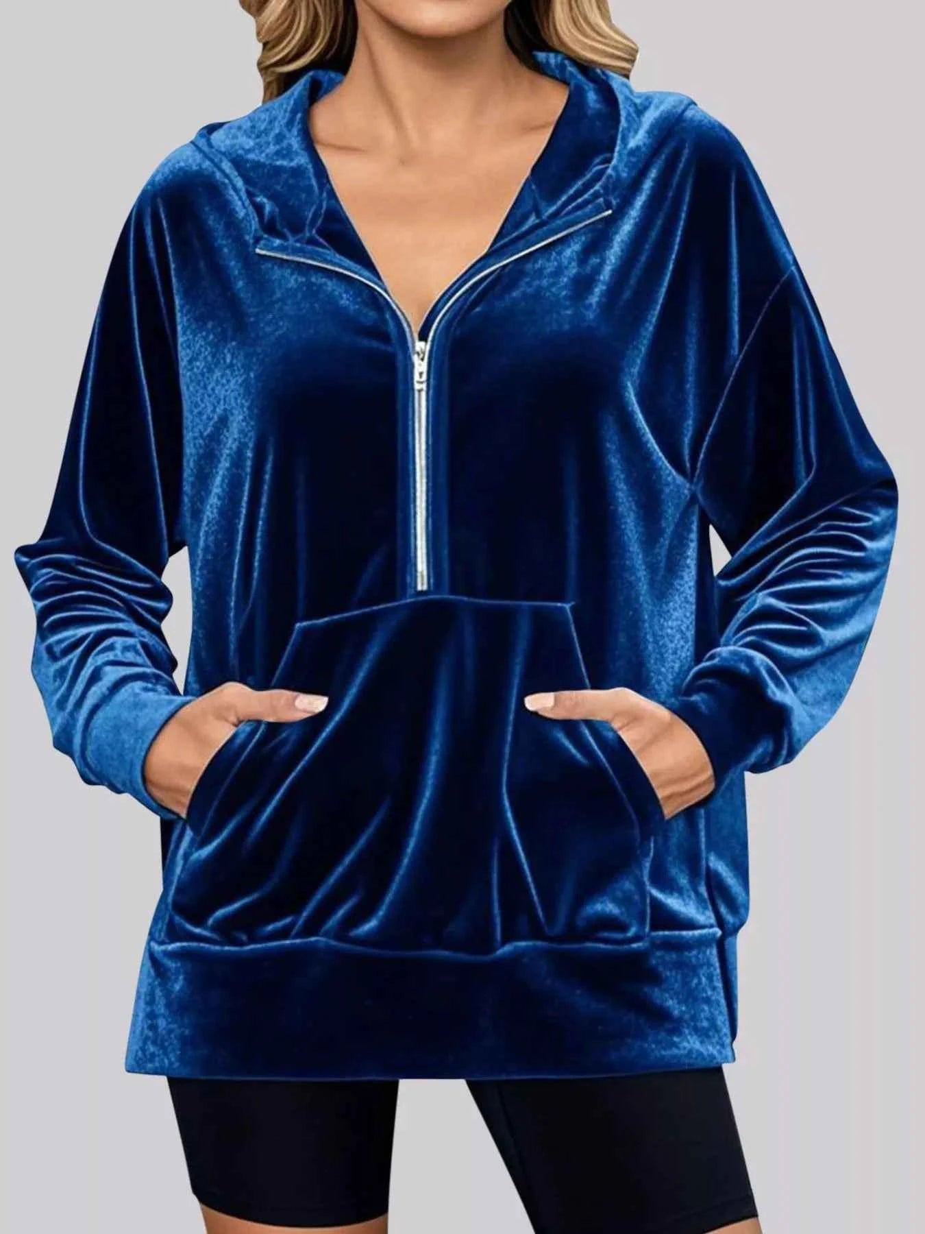 Full Size Half Zip Kangaroo Pocket Hoodie Plus Size 蓝色 739fa264-c669-4bcf-9928-0786f8623aec-Max-Origin