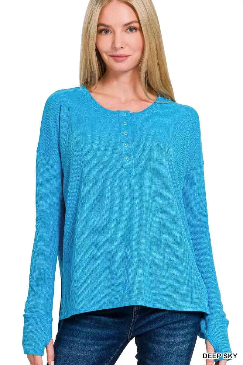 Zenana Waffle Thumb Hole Cuffs Henley Tee 739fcc7f-4df5-4f72-a41a-d265e8308dc2-Max-Origin