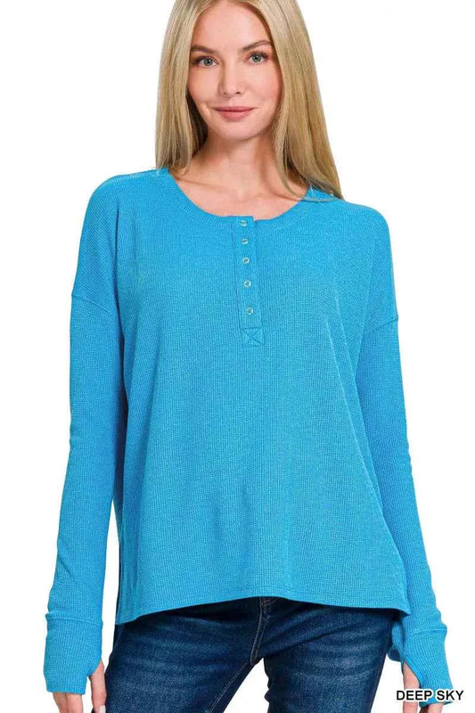 Zenana Waffle Thumb Hole Cuffs Henley Tee 739fcc7f-4df5-4f72-a41a-d265e8308dc2-Max-Origin