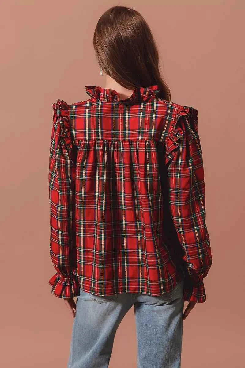 SO ME Christmas Checkered Plaid Smocked Blouse 73a10665b400465ba3ae58503f8abf83-Max-Origin