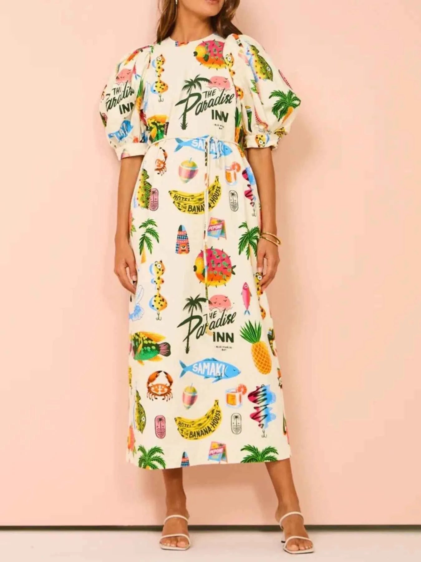 Printed Puff Sleeve Midi Dress Multicolor 73a39b0c-6897-4f69-93c8-e31aa3c4ce42-Max-Origin