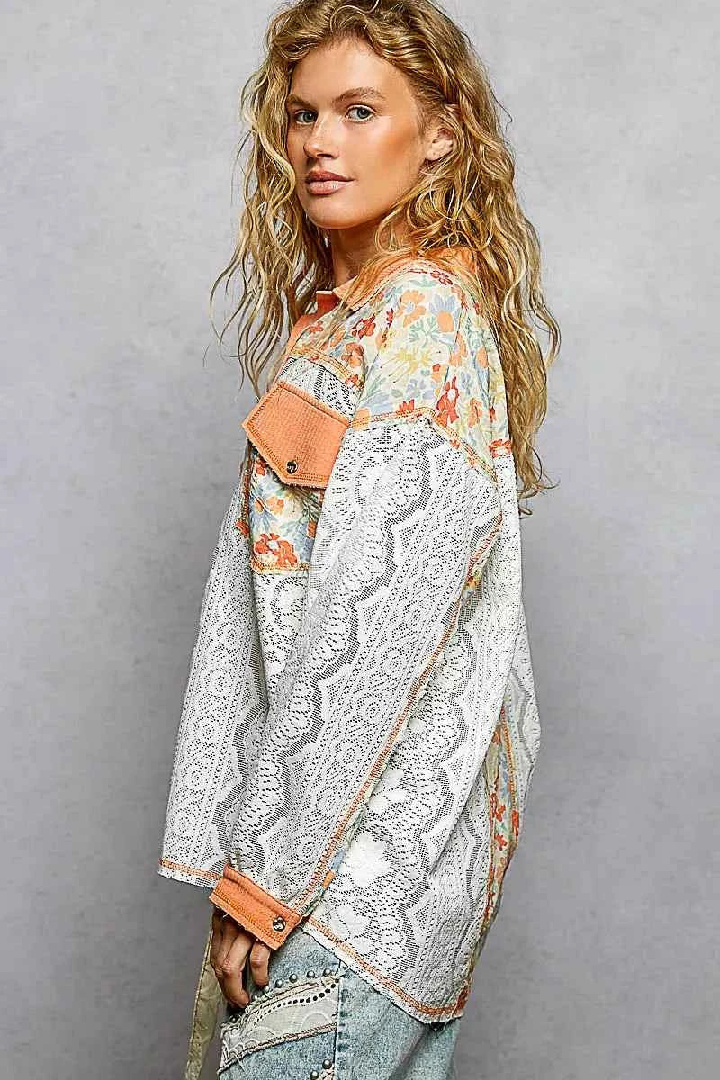 POL Floral Print Long Sleeve Lace Shirt with Front Pocket 73aa73b1-8a96-4286-97db-6c33291f490e-Max-Origin