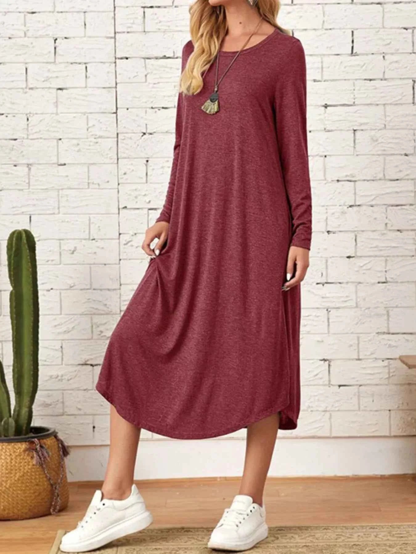 Casual Long Sleeve Pocket Midi Dress 73af4419-72ac-4a96-8829-c2cb53a15fa8-Max-Origin