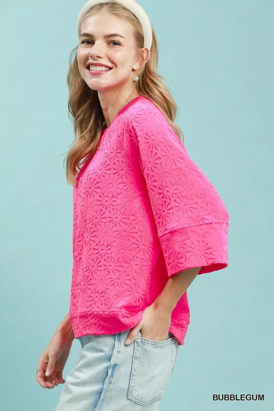 Round Neck Textured Floral Terry Blouse 73b90ef7-dfef-44f5-ab6d-980cb3396747-Max-Origin