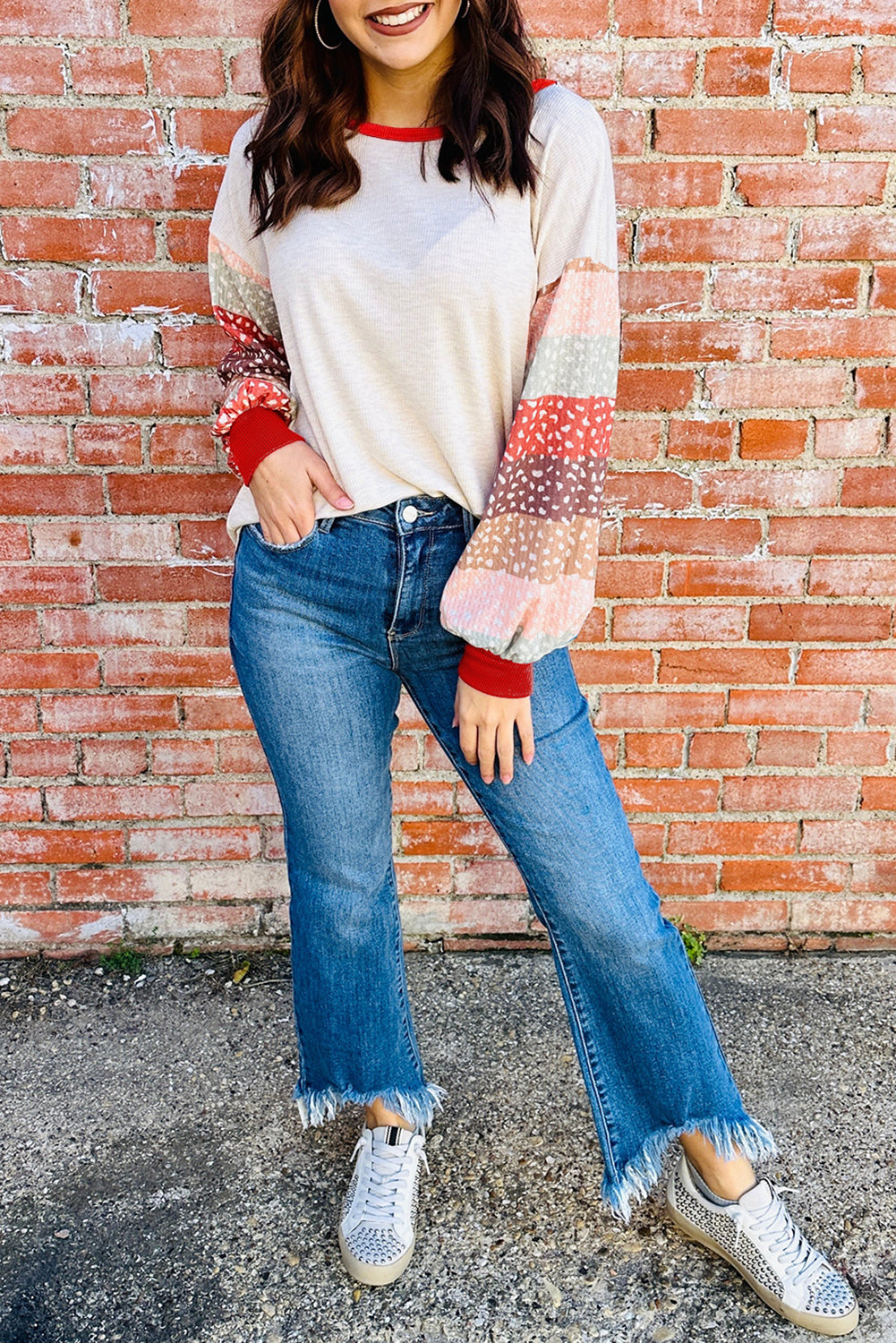 Contrast Leopard Color Block Sleeve Loose Pullover 73bdba2dd54a9d78