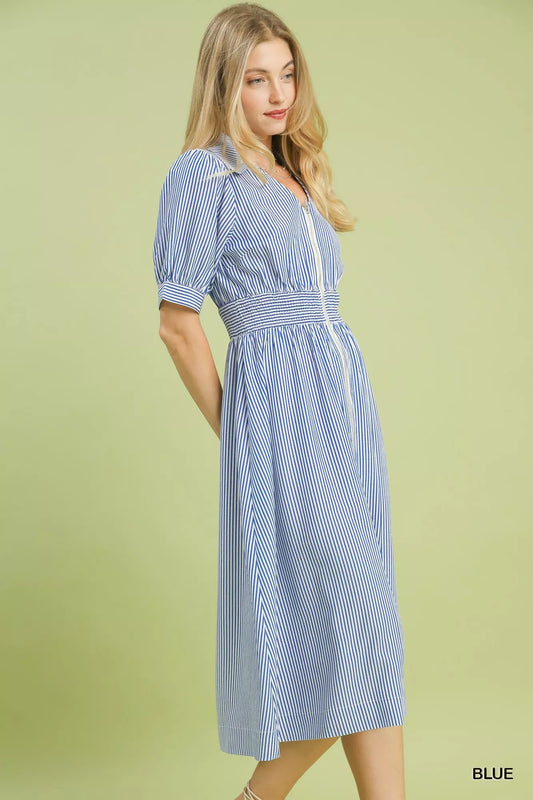 Striped Midi Dress with Front Zipper 73c463bd-7f4b-419c-9391-2efec8678613-Max-Origin