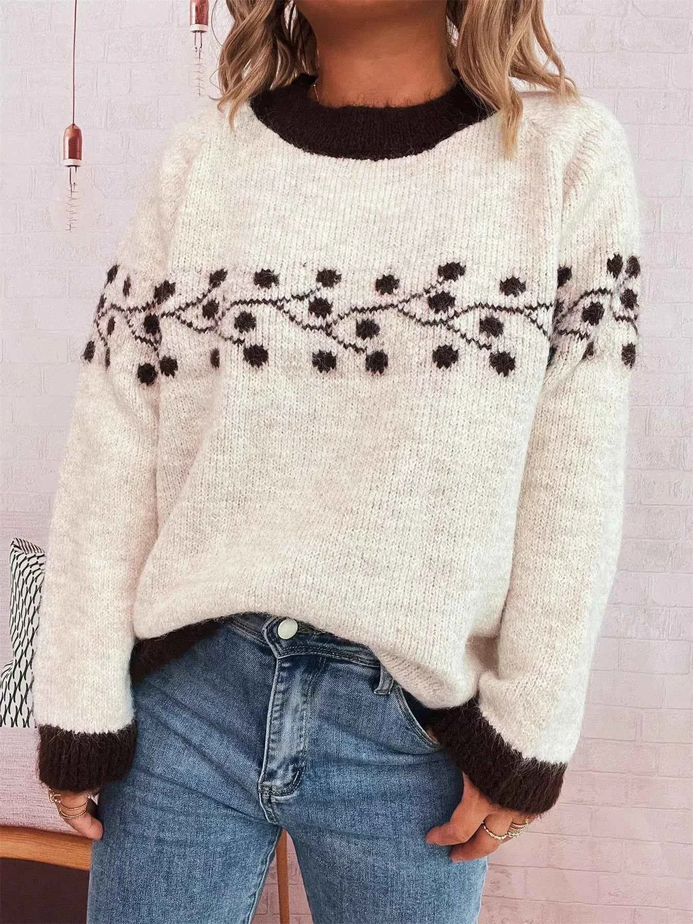 Contrast Hem Round Neck Sweater 73c90ad6541543149ffd68dc42db0865-Max-Origin