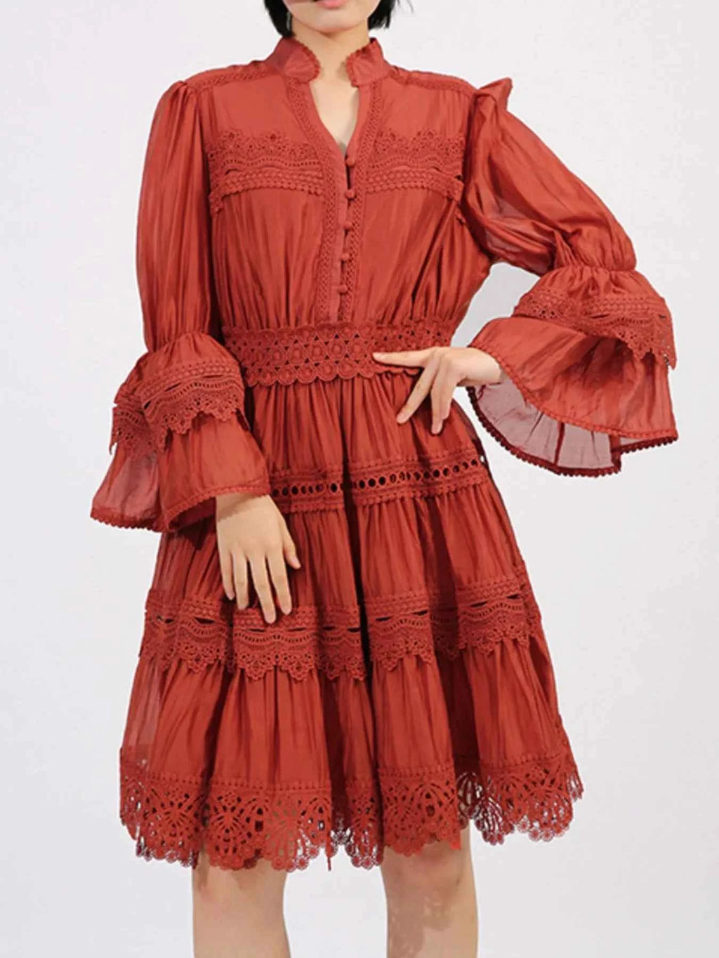 Ruffle Lace Trim Long Sleeve Dress 73ca6a23-6d21-40d4-bed8-551a91bb3723-Max-Origin