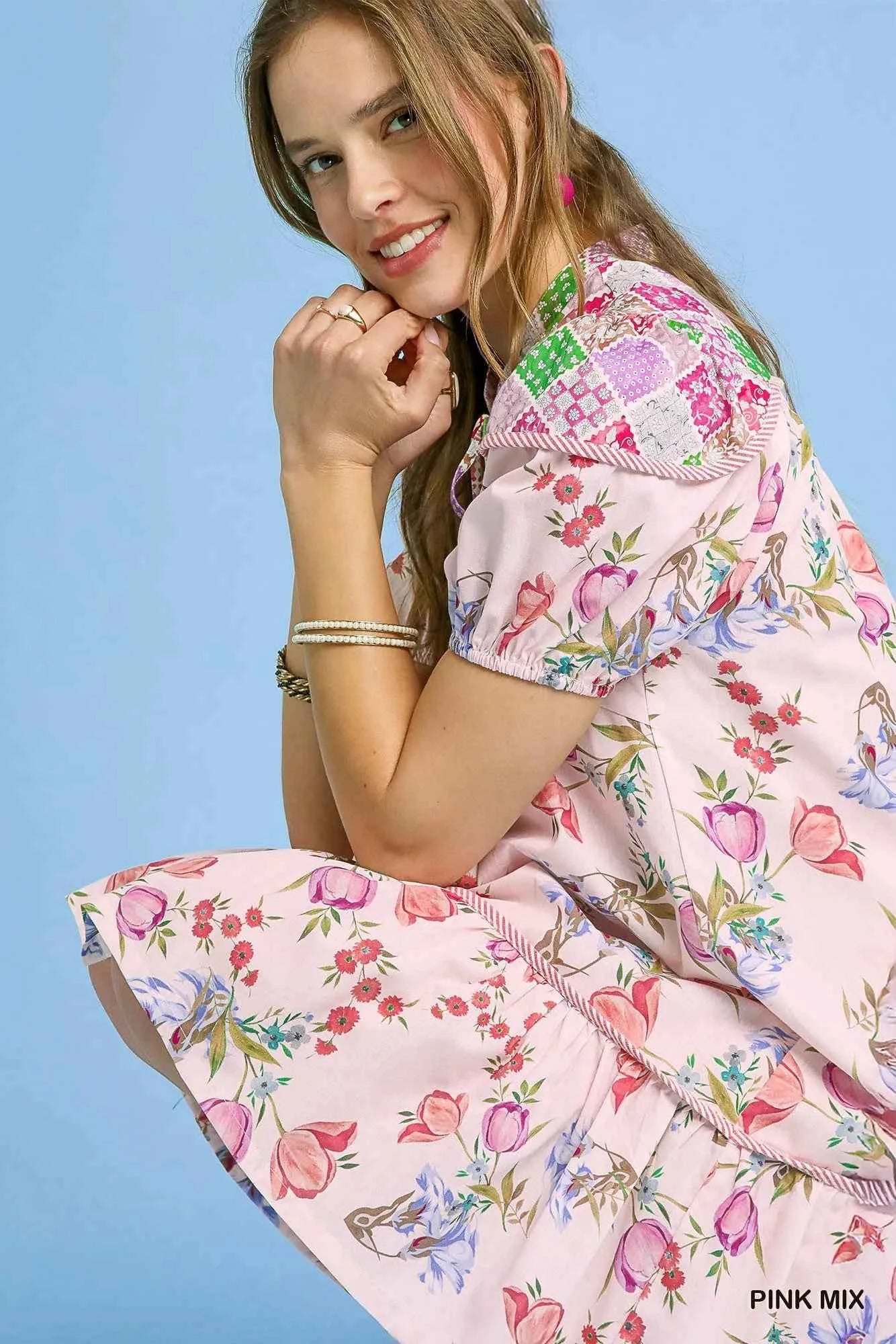 Umgee Floral Print Tie Neck Puff Sleeve Dress 73caff2f-b0d7-4290-b396-d5dd8706dbd0-Max-Origin