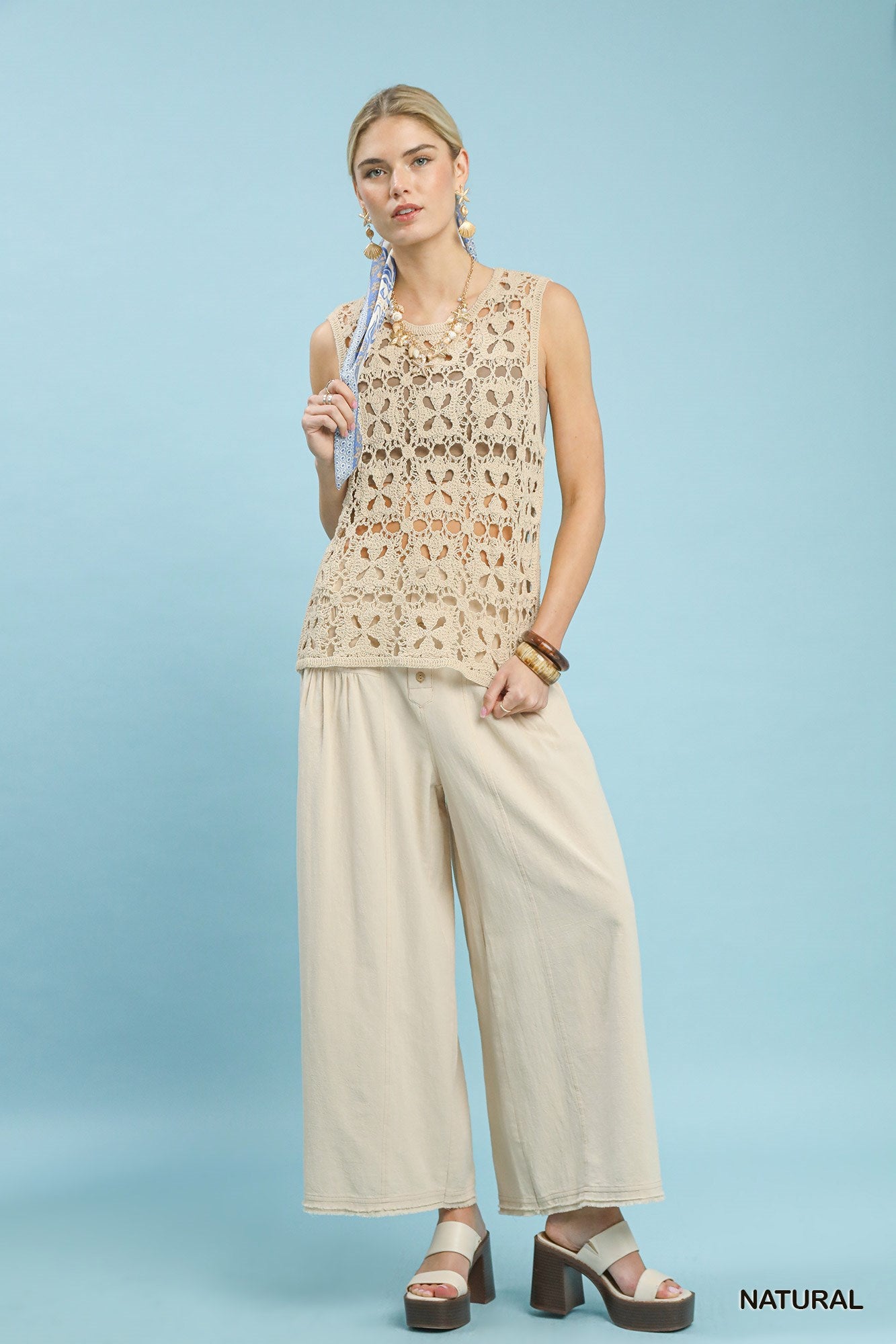 Umgee Crochet Flower Motif Sleeveless Tank Top 73d4baa9-b311-456e-951a-8b41b32c4247-Max