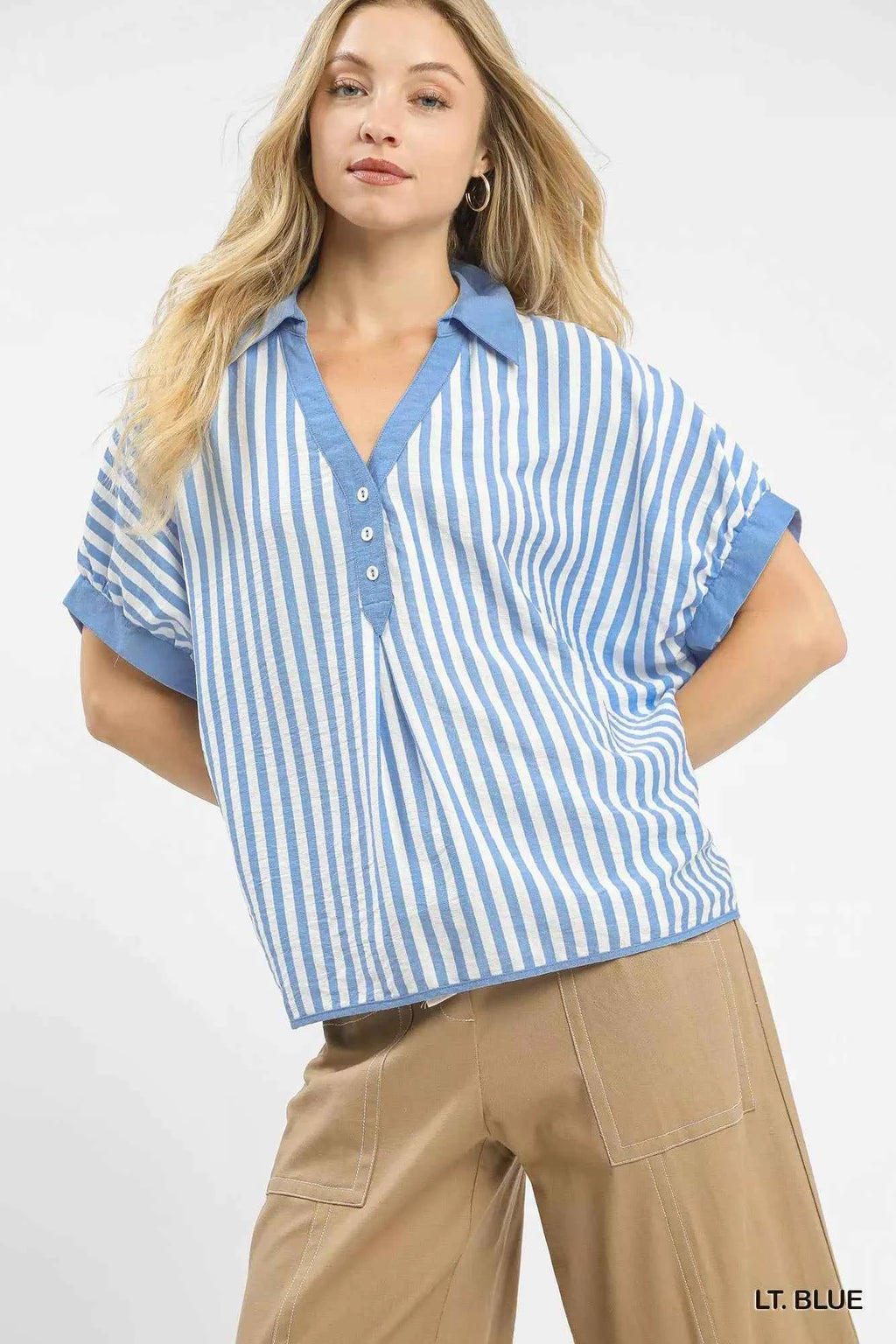 Umgee Stripe Collared Oversized Top LT. BLUE 73d4e71f-36a6-4689-9d24-d87c505b7ce1-Max-Origin