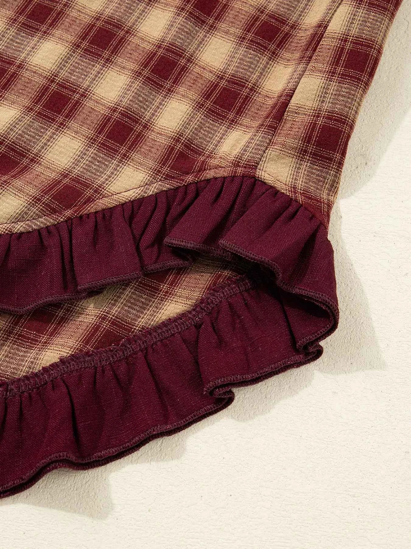 Plaid Print Ruffled Long Sleeve Patchwork Hem Mini Shirt Dress 73daeb64275e40d8a7e66f6a01e7a248-Max-Origin