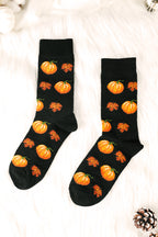 Parchment Pumpkin & Acorn Pattern Combed Cotton Crew Socks 73e4d51154e397c7