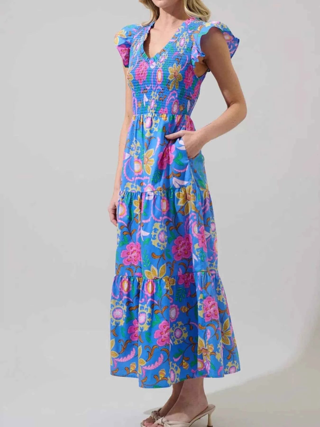 Ruffled V-Neck Tiered Midi Dress 73e6c60b-0dd6-415e-bb67-2d5228f82ab7-Max-Origin