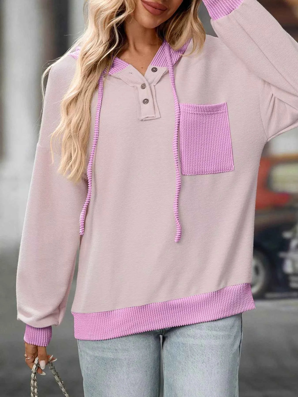 Casual Color Block Button Detail Hoodie 73fcb950-4984-4119-a700-b90a383c2645-Max-Origin